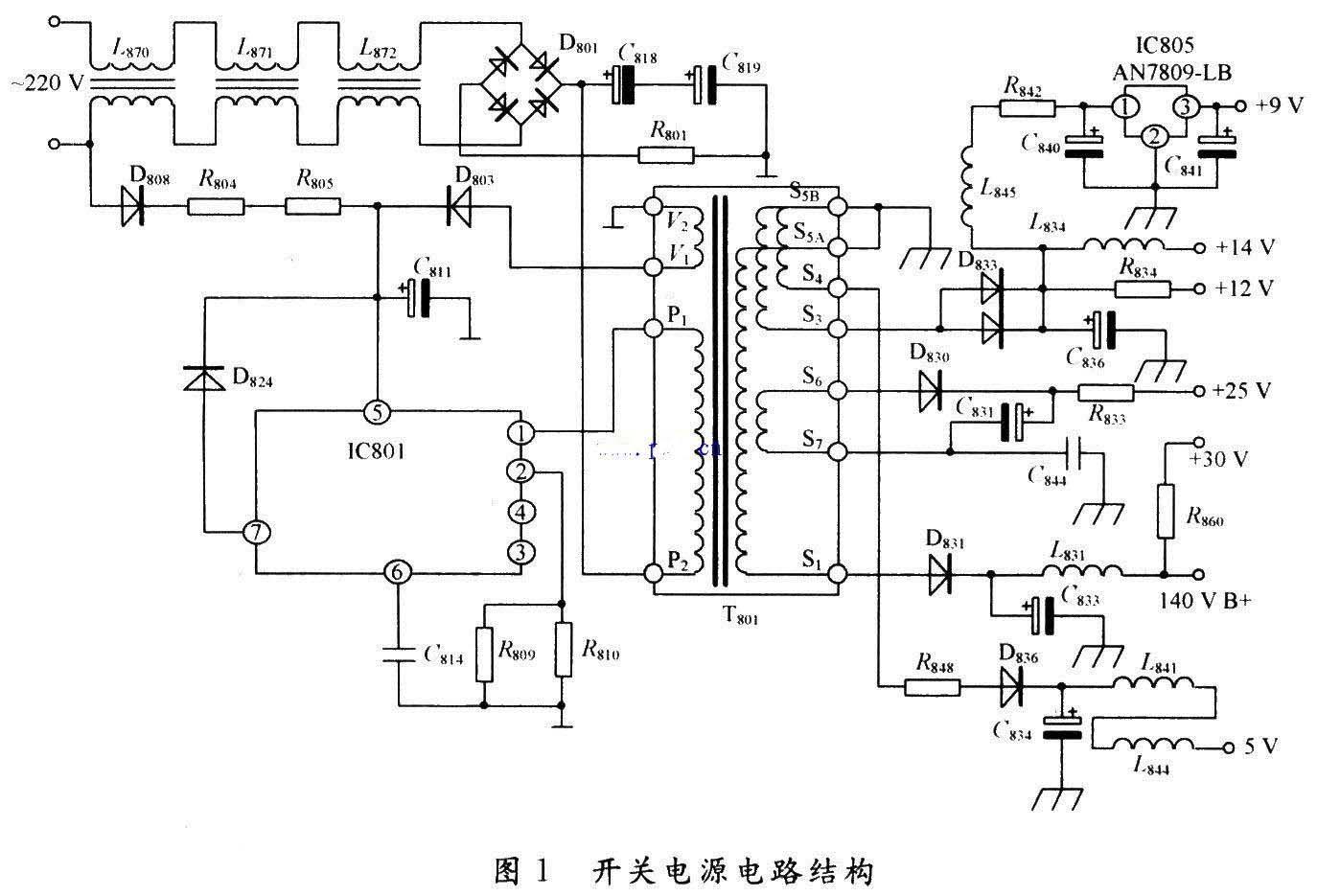 Circuit diagram of Panasonic color TV switching power supply