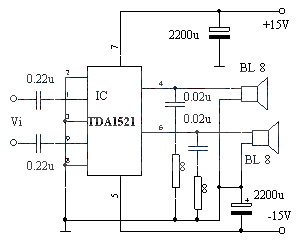 TDA1521双声道功放OTL接法与OCL接法TDA1521 AMPLIFIER