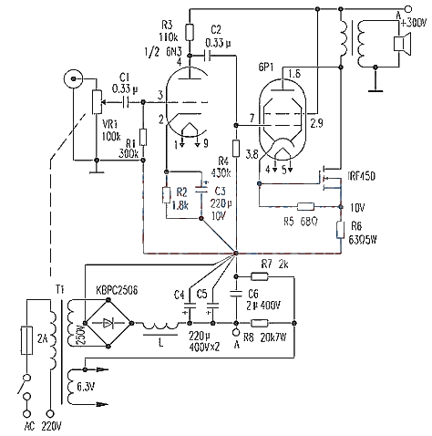 18W胆场输出甲类功放电路的制作6N3+6P1 AMPLIFIER