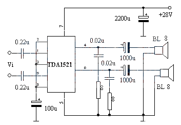 TDA1521双声道功放OTL接法与OCL接法TDA1521 AMPLIFIER