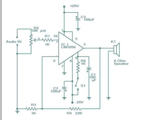 lm3886 circuit diagram explanation, lm3886 schematic diagram