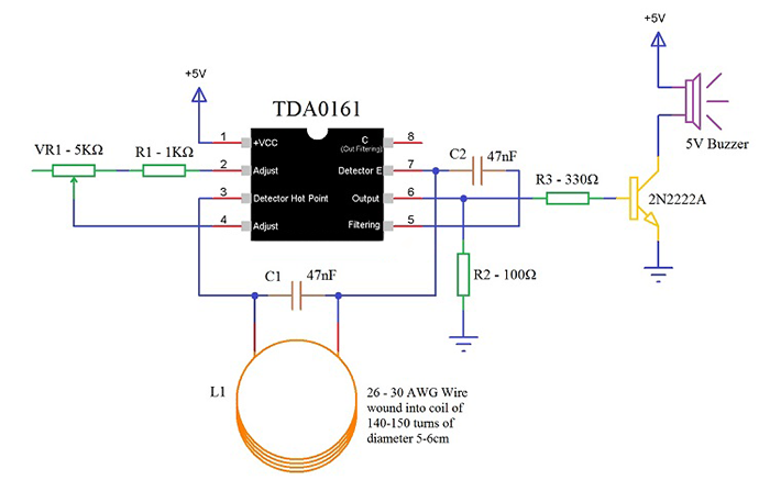 How to make a metal detector using the TDA0161 proximity switch chip?