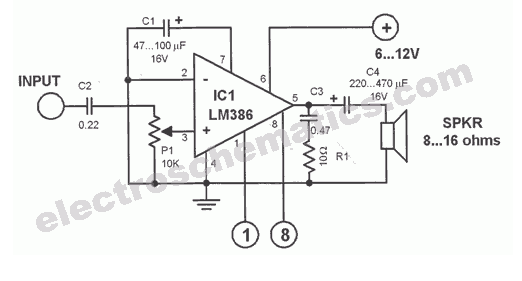 lm386 pinout diagram, lm386 audio amplifier circuit diagram explanation