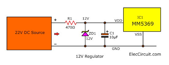 12V Zener Regulator Circuit, 22V