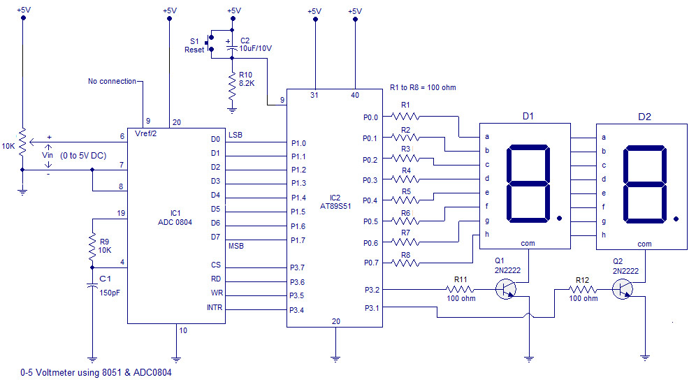 How to make a simple 0-5V voltmeter using 8051 microcontroller