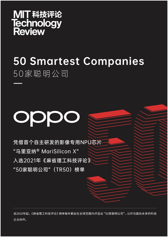 OPPO上榜2021年《麻省理工科技评论》“50家聪明公司”榜单