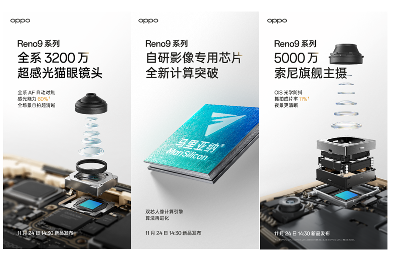 OPPO Reno9系列影像配置公布，首次升级双芯人像计算引擎