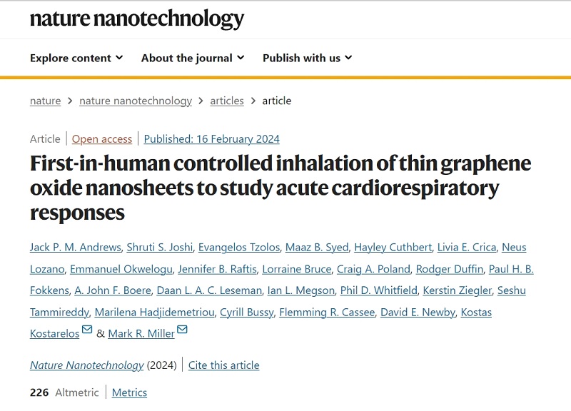  The first human controlled clinical trial confirmed that graphene nanomaterials can be safely developed