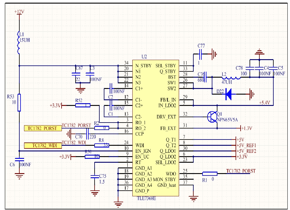 Peripheral circuit of automotive motor controller power supply chip