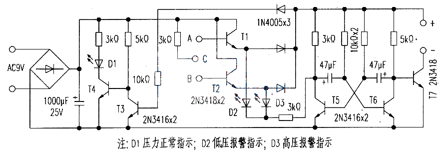 氣體壓力自動(dòng)監(jiān)測(cè)器 壓力報(bào)警電路圖