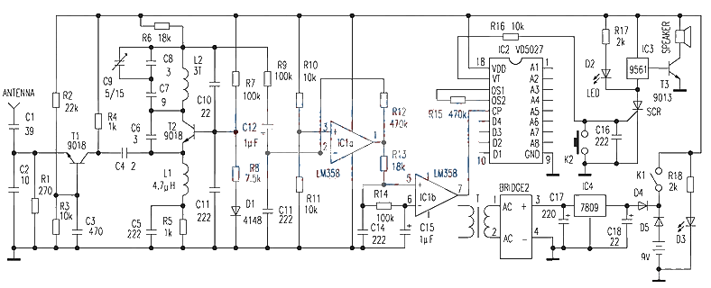 Home wireless burglar alarm circuit