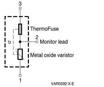 目前市面上熱保護壓敏電阻採的設計單一焊線設計工作原理:● 單一焊線