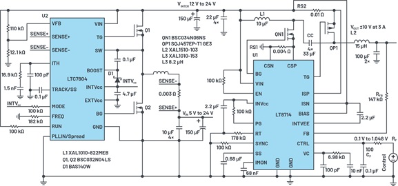 Electrical schematic of bipolar, bidirectional, 2-terminal power supply