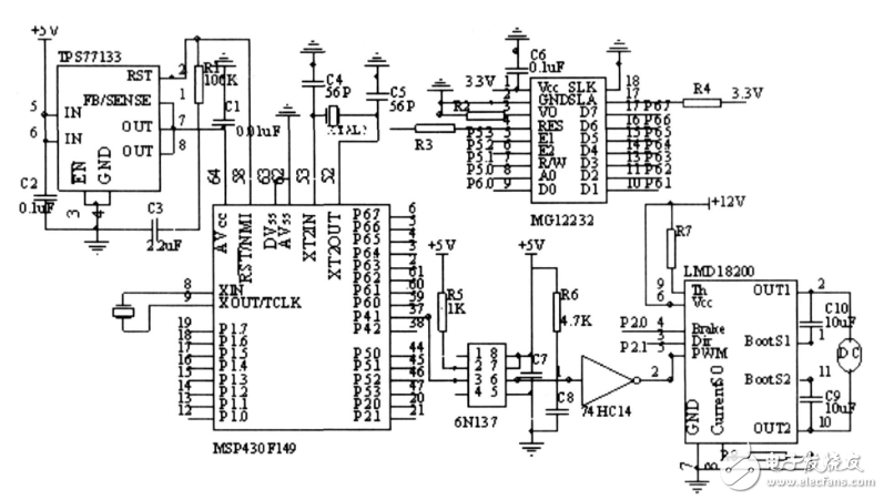 基于msp430f149單片機(jī)下74hc14n應(yīng)用電路