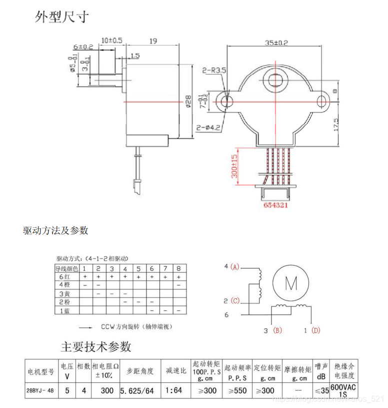 28byj48步进电机参数图片